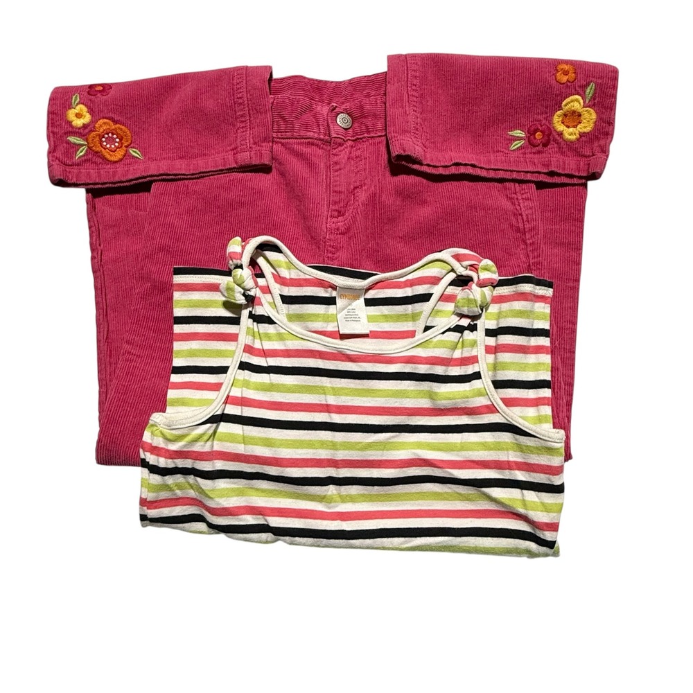 Gymboree Girls Pink Corduroy Floral Pants and Striped Tank Top Set Size 10